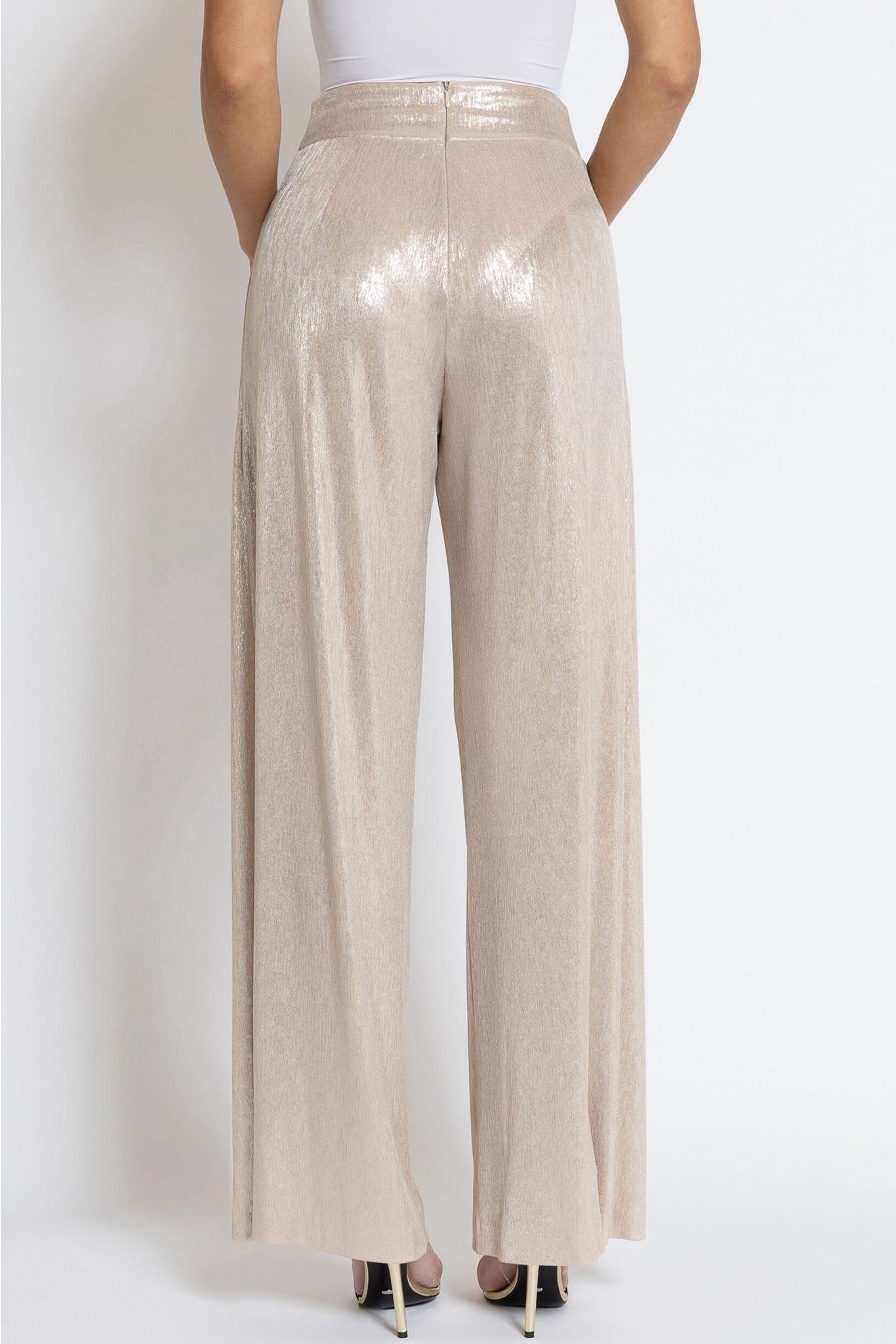Wide Leg Pleated Pants - Gold