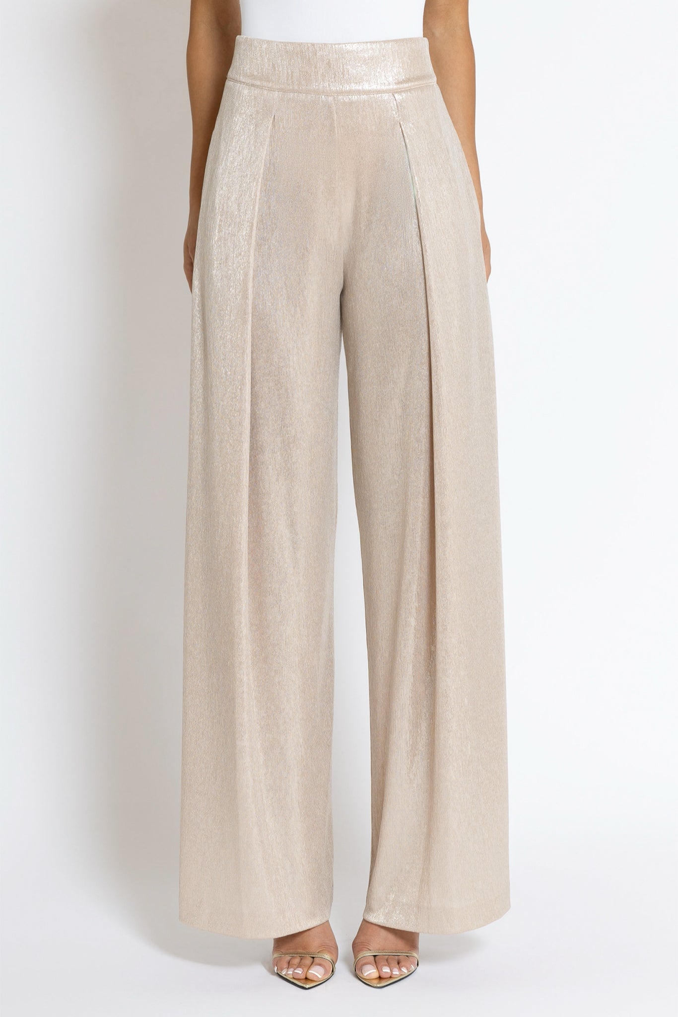 Wide Leg Pleated Pants - Gold