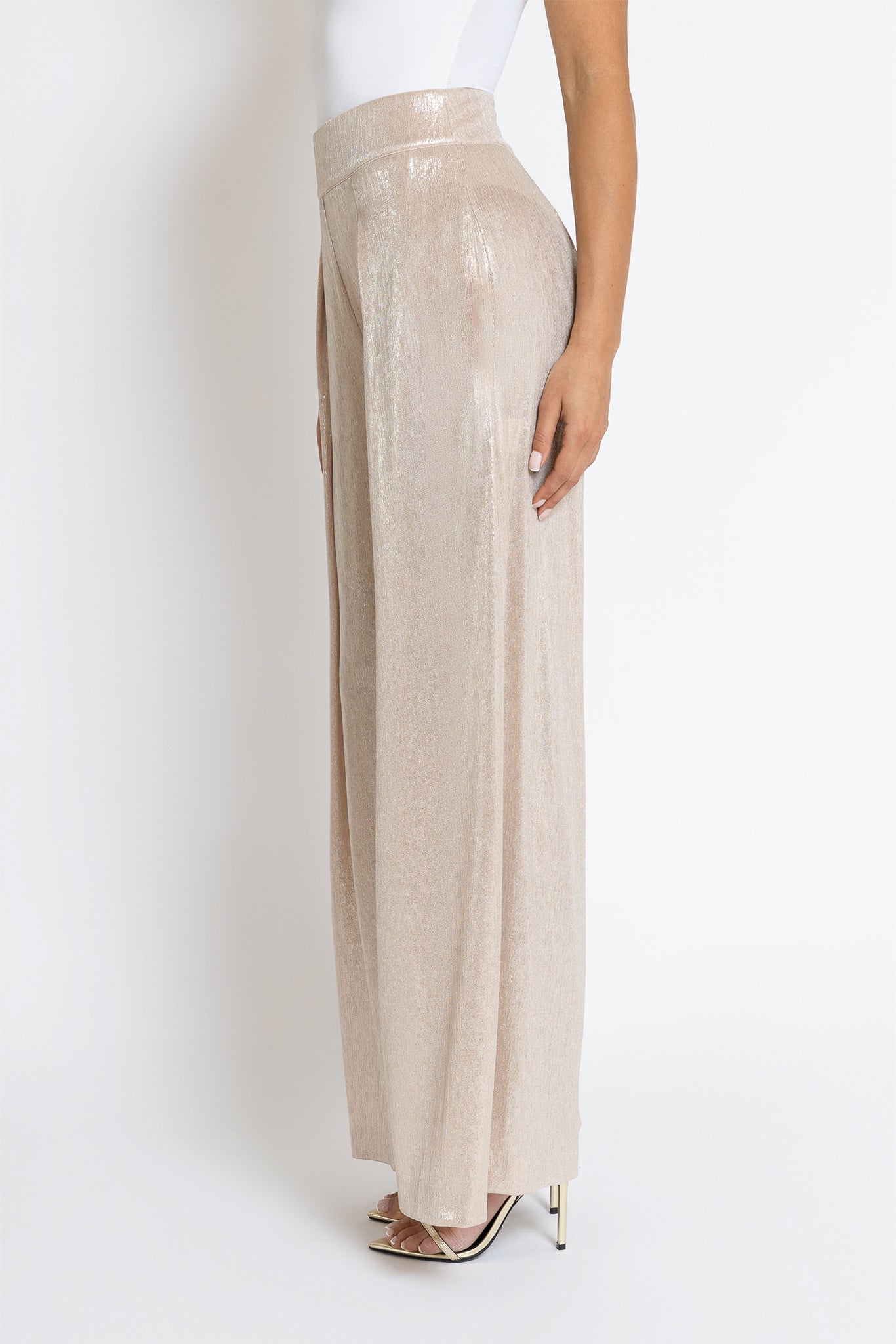 Wide Leg Pleated Pants - Gold