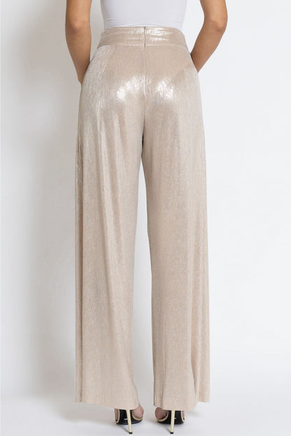 Wide Leg Pleated Pants - Gold