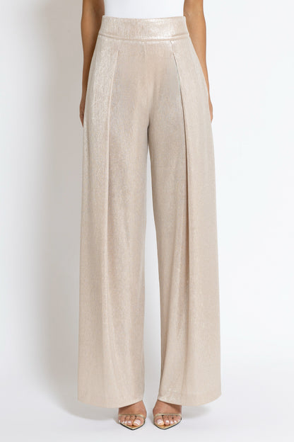 Wide Leg Pleated Pants - Gold